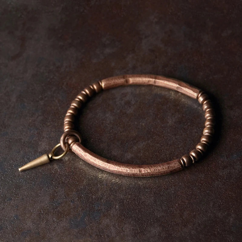 Unisex Copper Bracelet Viking Hammered Metal Jewelry Retro Oxidized Street Style Gift