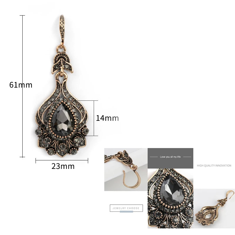 Luxury Gray Crystal Bridal Earrings for Women - Vintage Gold Drop Jewelry