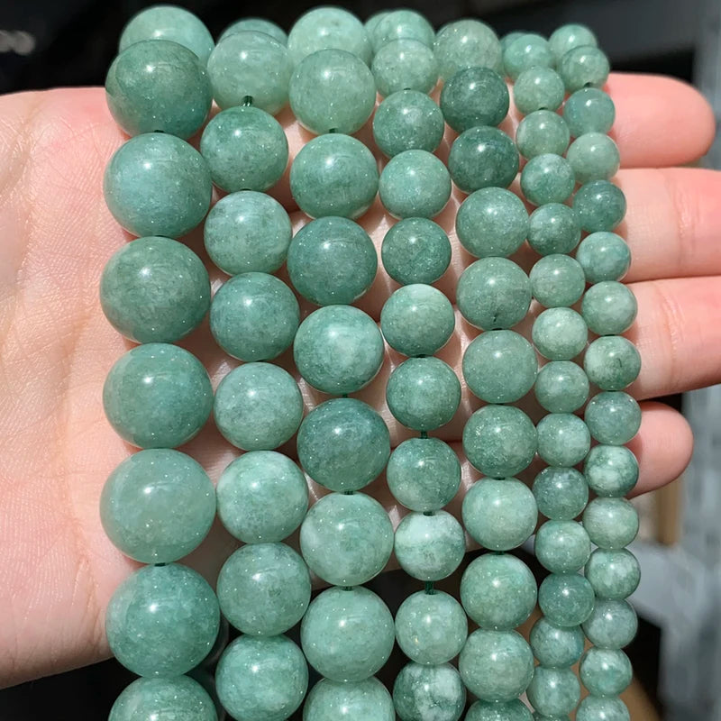 Natural Green Burmese Jade Beads - Round Loose Spacer Stones for Jewelry Making