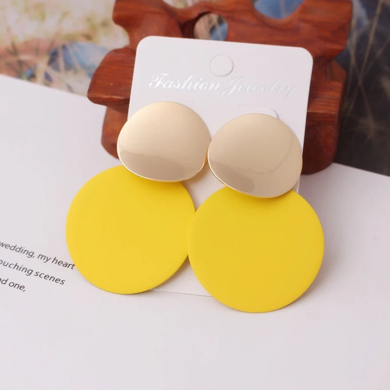 Colorful Double Round Drop Earrings for Women Men Geometric Party Jewelry