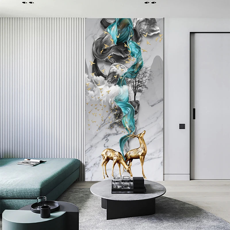 Chinese Style Fantasy Elk DIY Waterpoof Vinyl Wall Mural for Home & Living Room Decor