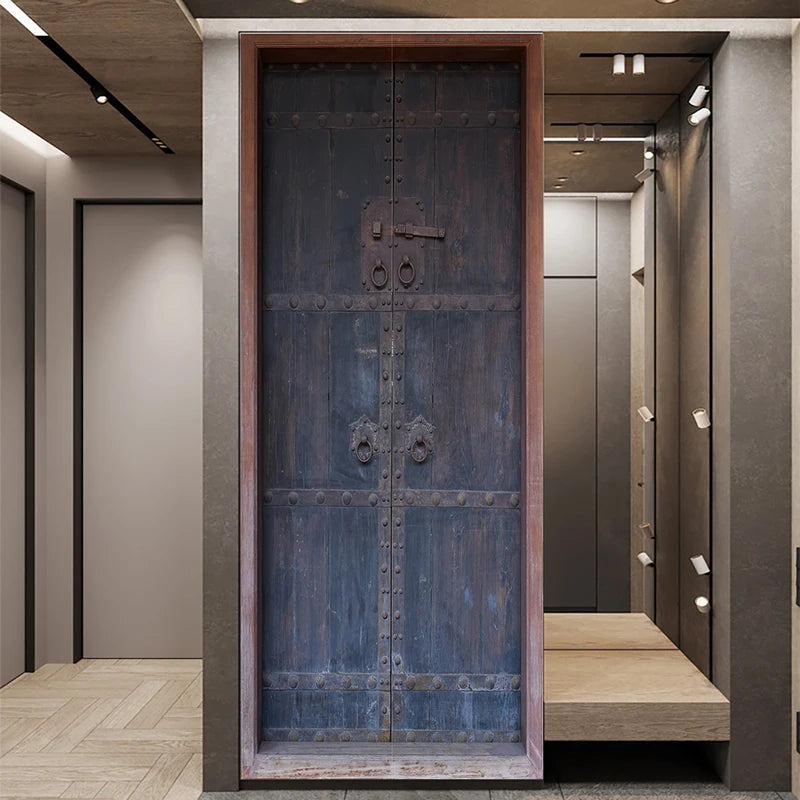 Chinese Wooden Door Wall Stickers - DIY Mural Peel & Stick Wallpaper for Home Decor
