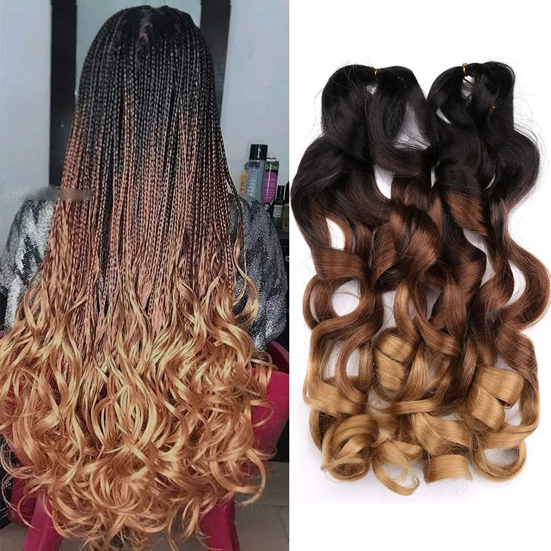 French Curly Crochet Braiding Hair Synthetic Loose Wave Ombre Extensions