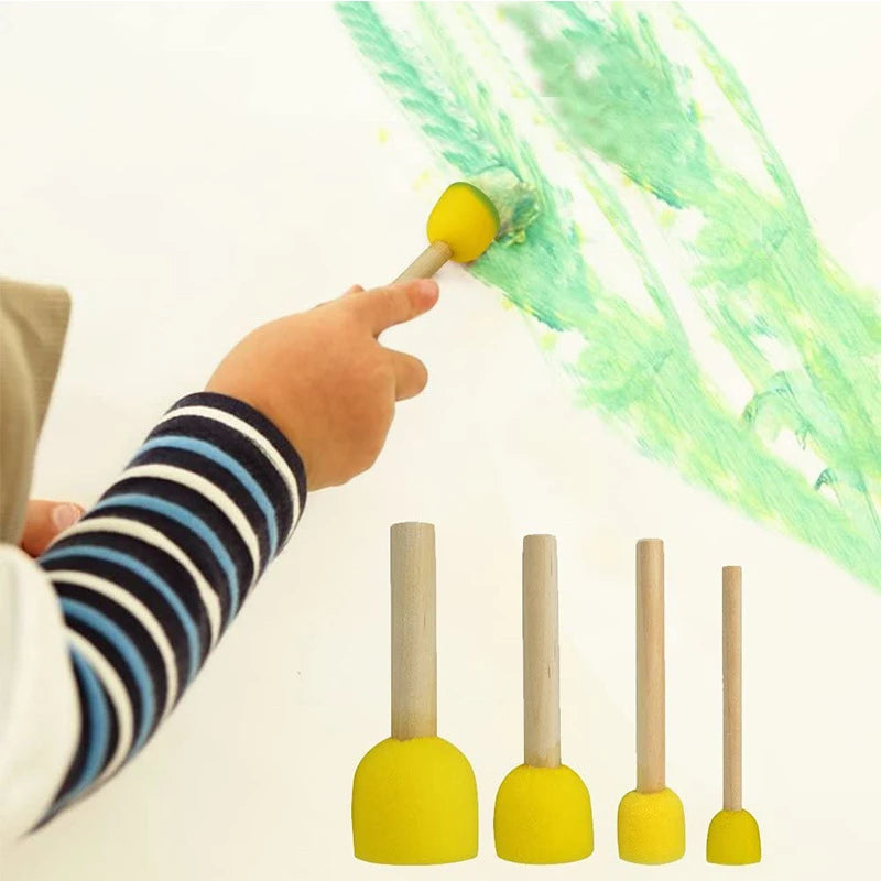 4-Pack Sponge Paint Brushes with Wooden Handles for Arts & Crafts