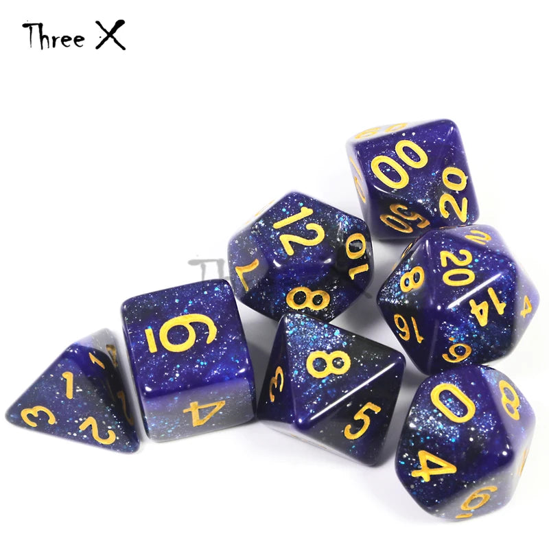 Galaxy Dice Set with Glitter Powder for D&D RPG Tabletop Games - Multiple Colors