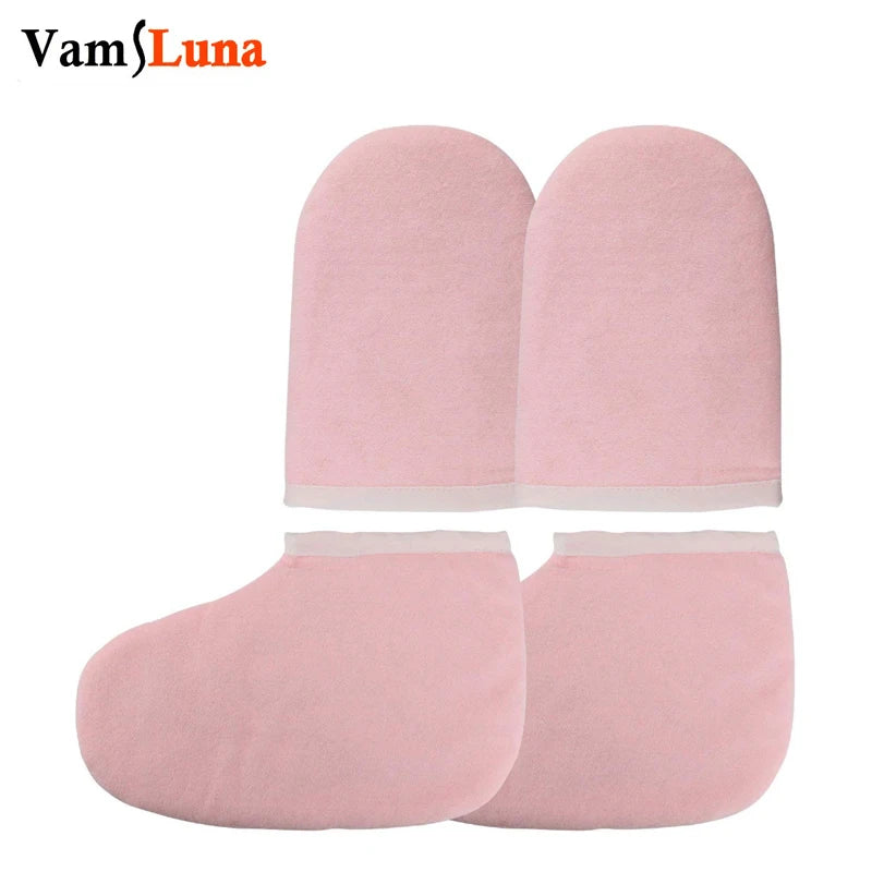 Pink Paraffin Wax Gloves and Booties for Heat Therapy Spa Tanning Care