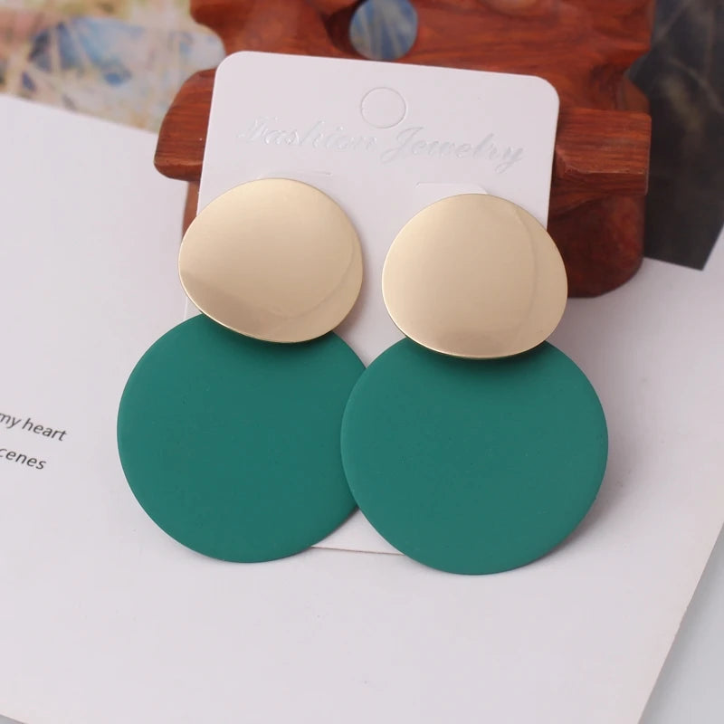 Colorful Double Round Drop Earrings for Women Men Geometric Party Jewelry