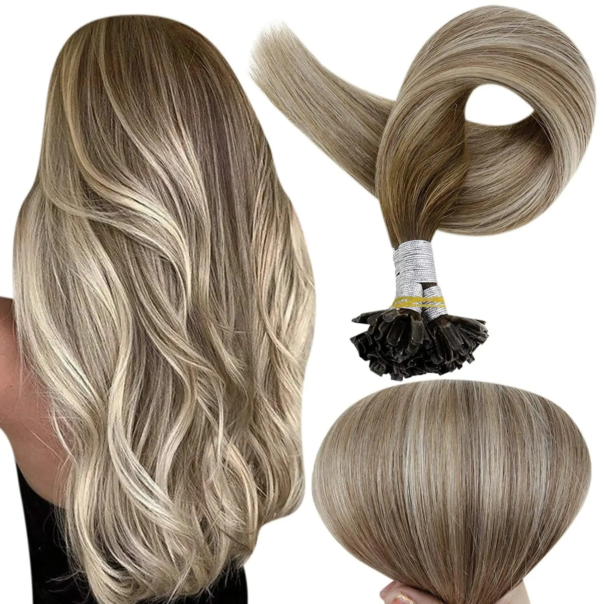 Full Shine U Tip Hair Extensions Balayage Color Human Hair Fusion Beads - 50g