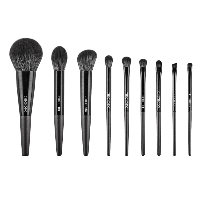 9Pcs Makeup Brush Set with High-Quality Synthetic Brushes for Face & Eyes - Black & Green Handles