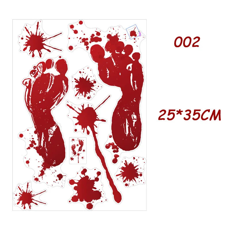 Halloween Blood Handprint & Footprint Wall Stickers - Haunted House Decor