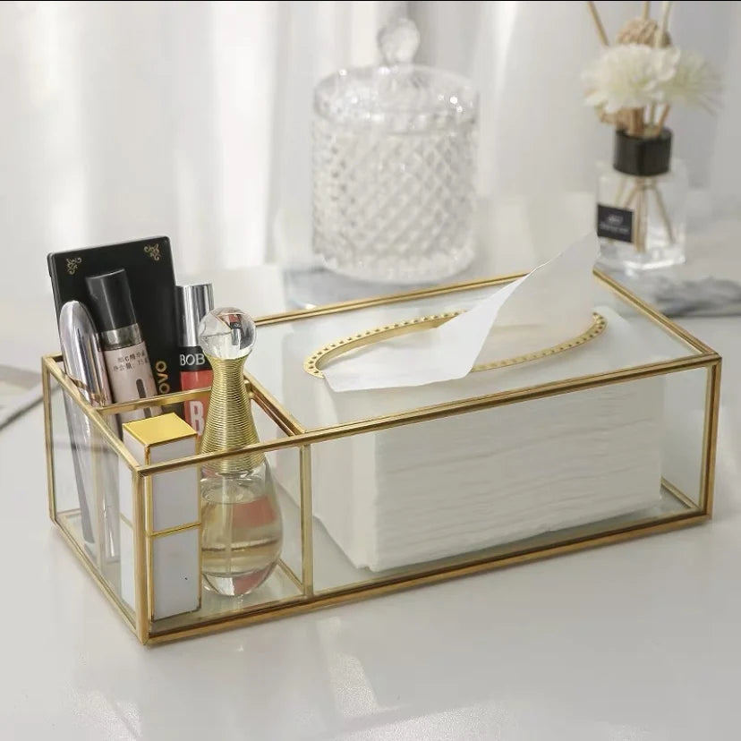 Luxury Nordic Gold Glass Tissue Box Holder for Living Room & Desktop