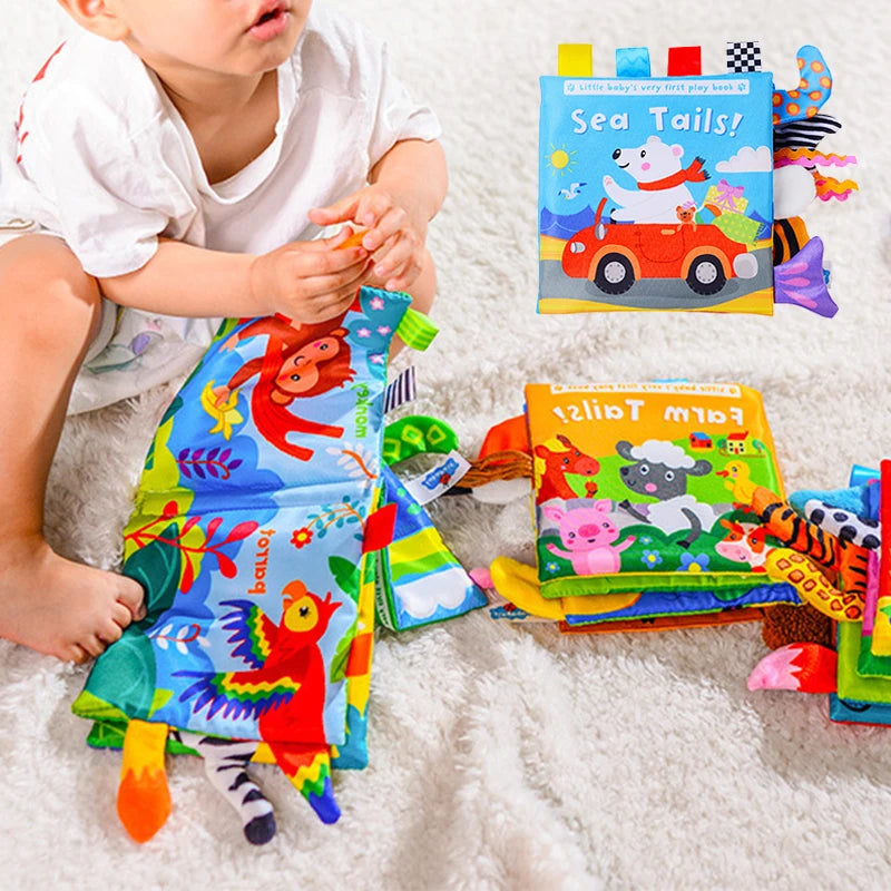 Baby Cloth Book Cartoon Animal Toys Educational Ringed Cloth Book for 0-12 Months