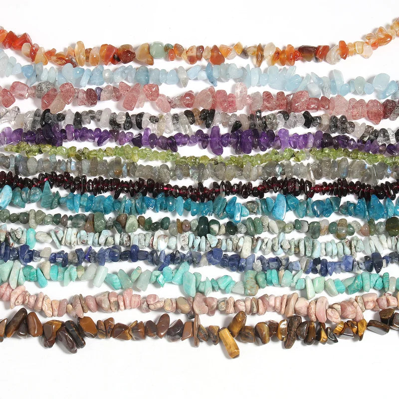 Natural Stone Beads for Jewelry Making - Irregular Amazonite, Amethyst, Apatite, Gravel Chips, Bulk DIY Bracelets 16"