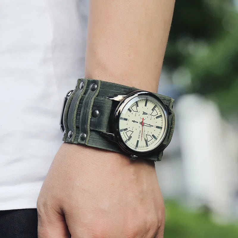 Men's Retro Punk Leather Strap Quartz Watch - Fashion Casual Wristwatch 2024 Gift