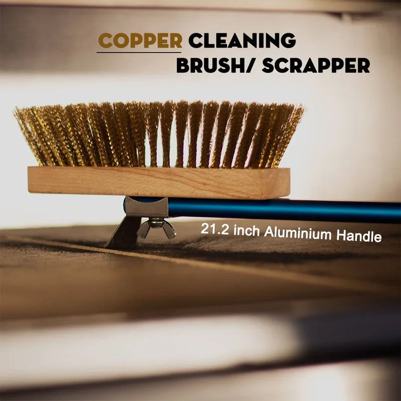 Long Handle Pizza Oven Cleaning Brush with Copper Bristles - 21 Inch Aluminum Handle