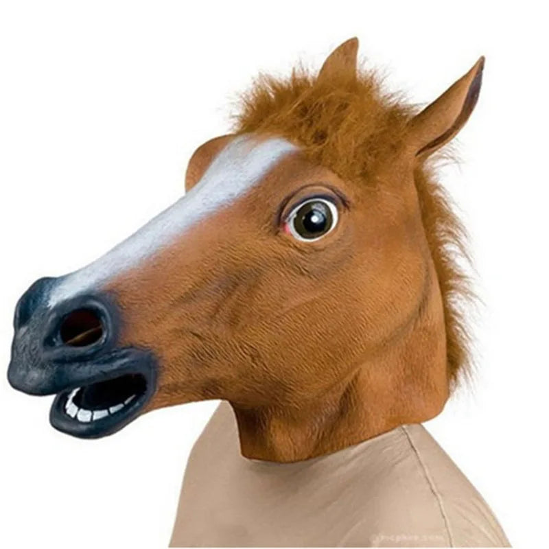 Horse Head Mask Latex Creepy Animal Costume Halloween Party Decor