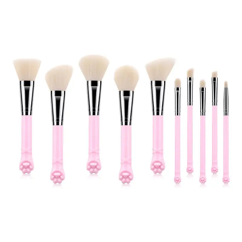 10 Pcs Cat Claw Shape Makeup Brushes Set for Face Eye Contour Blush Powder