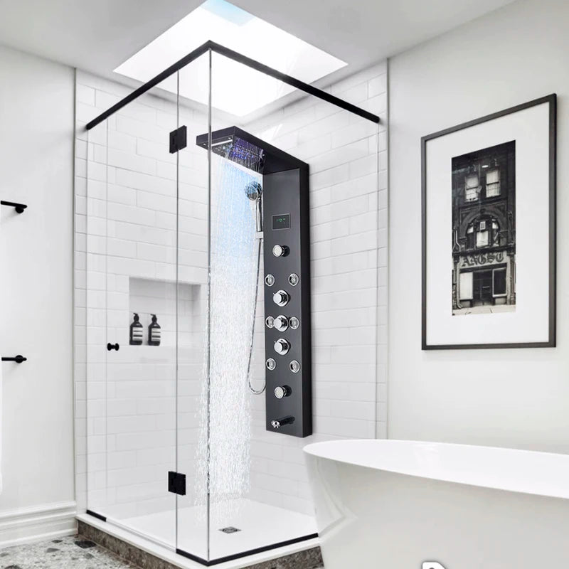 LED Shower Panel Waterfall Rain Digital Display Faucet Set SPA Massage Tower