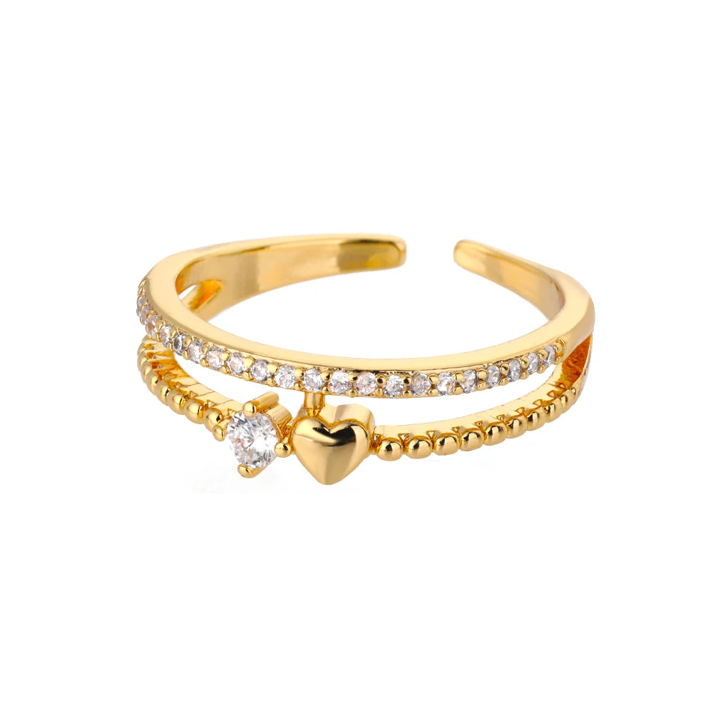 Double Layer Heart Zircon Rings for Women Stainless Steel Wedding Jewelry - Couple Gift