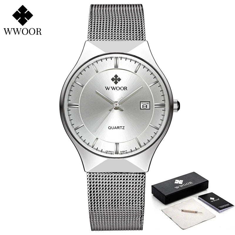 Men's Ultra Thin Quartz Waterproof Mesh Steel Watch - Business Wristwatch with Date