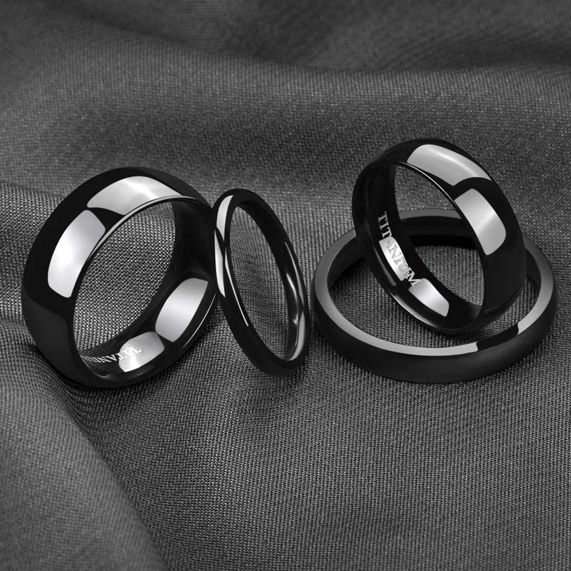 Men's and Women's Titanium Wedding Bands - Polished Engagement Rings, Classic Black & Silver