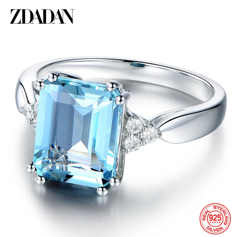 Sterling Silver Aquamarine Gemstone Ring for Women Wedding Party Jewelry