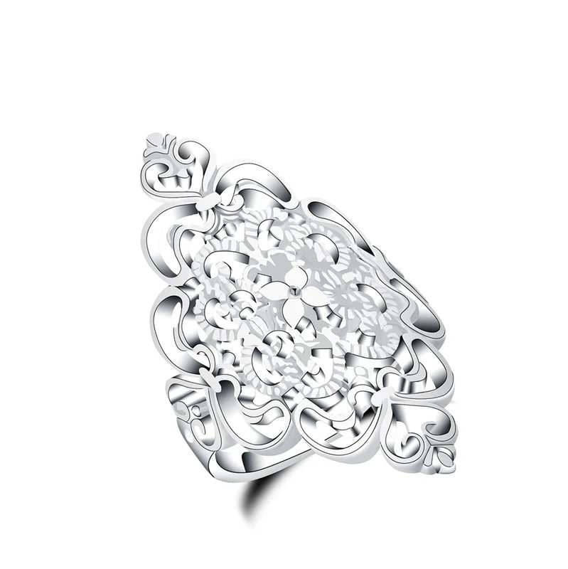 Sterling Silver Hollow Ring for Women - Wedding Engagement Party Gift Jewelry