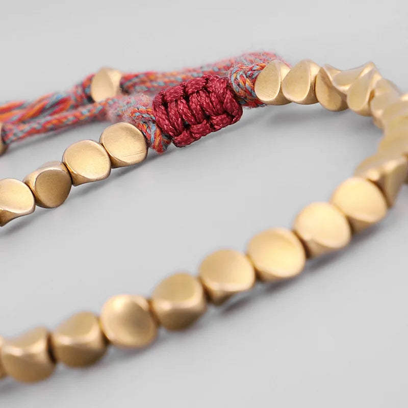 Handmade Tibetan Buddhist Rope Bracelet for Women & Men with Copper Beads
