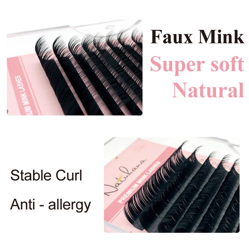 Natural Mink Eyelash Extensions Mix 8-15mm Handmade Korean PBT Faux Lashes
