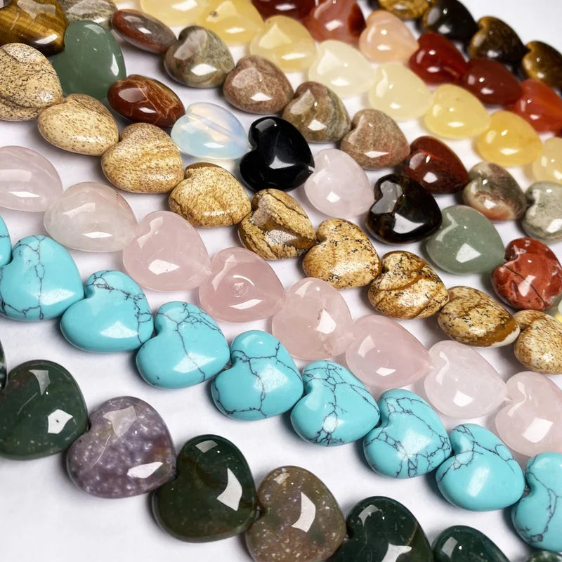 Natural Stone Heart-Shaped Beads for Jewelry Making - 16x16x8mm DIY Craft Supplies