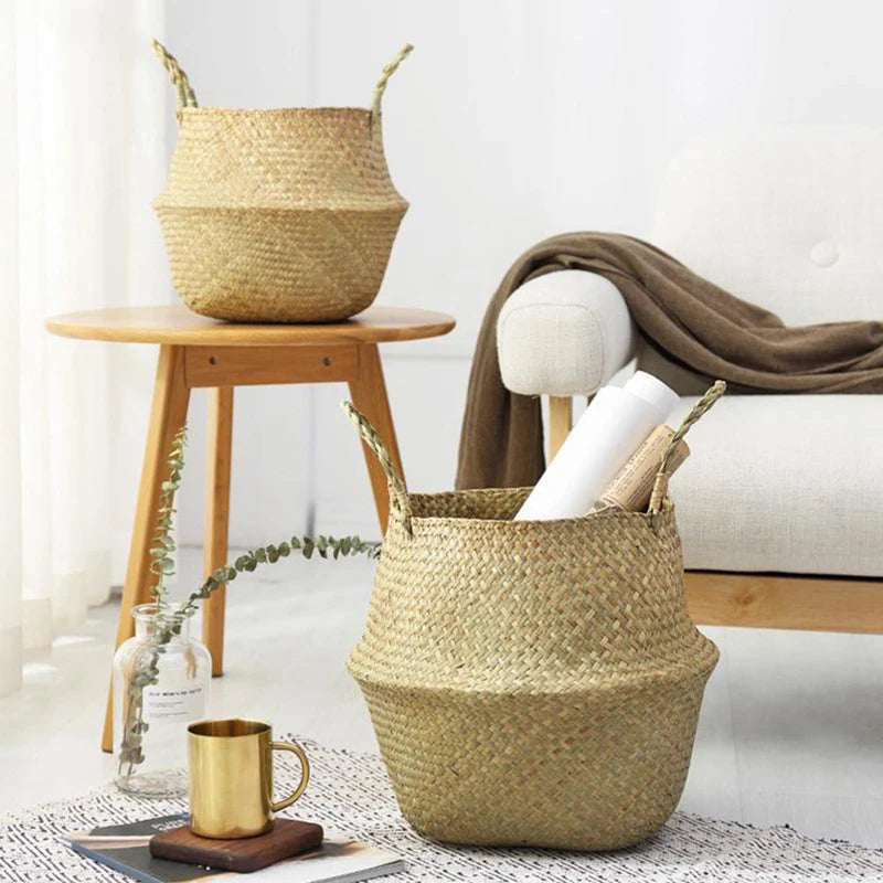 Seagrass Wicker Storage Basket for Plants, Laundry & Home Organization