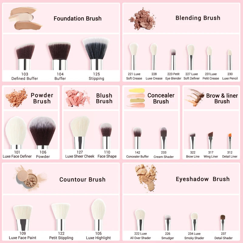 Professional 25-Piece Makeup Brush Set with Natural & Synthetic Hair - Rose-Carmin