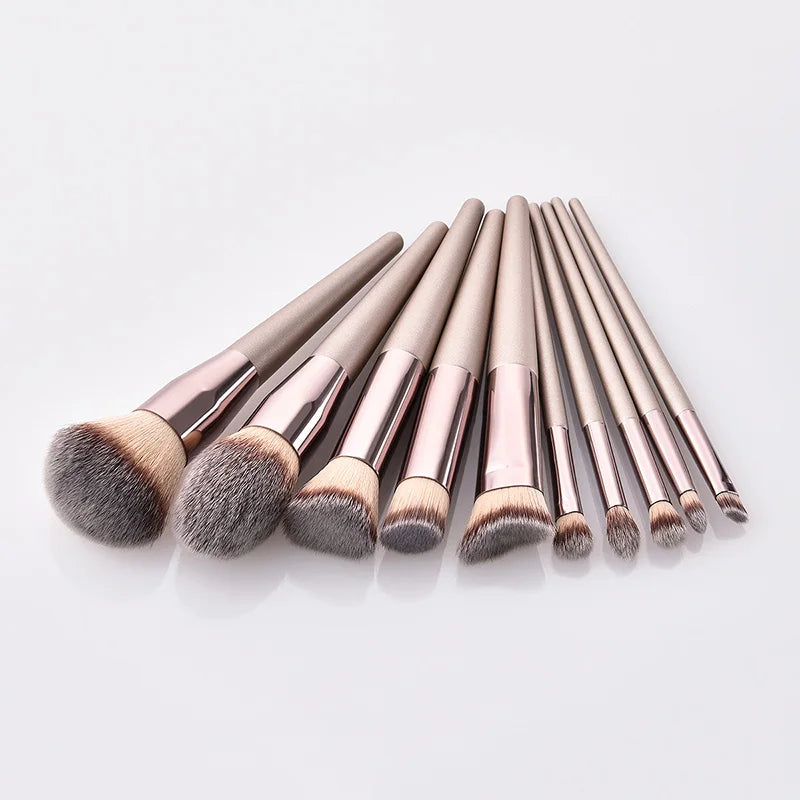 Hot Champagne Makeup Brush Set for Women – Foundation, Powder, Blush & Eyeshadow Tools