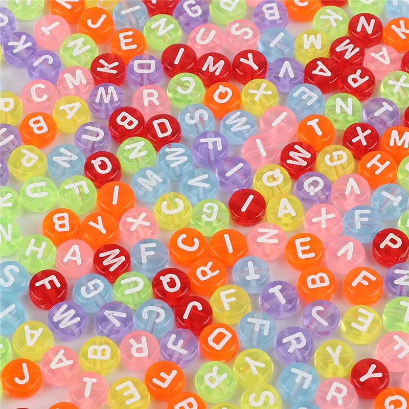 100pcs Mixed English Letter Acrylic Beads for Jewelry Making - Heart & Number Beads