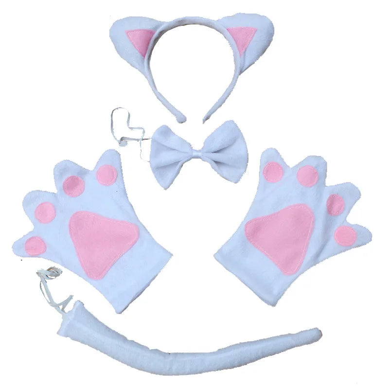 Cat Ear Cosplay Headband Tutu Skirt Tail Gloves Set for Halloween Carnival Birthday