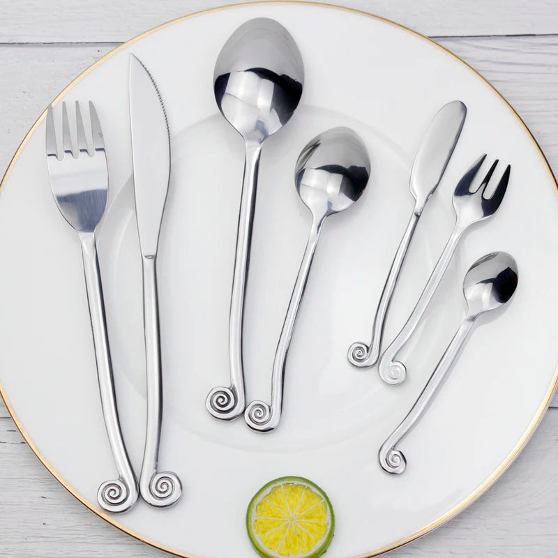 Stainless Steel Dinnerware Set with Snail Handle - Forged & Mirror Polish Kitchen Tableware