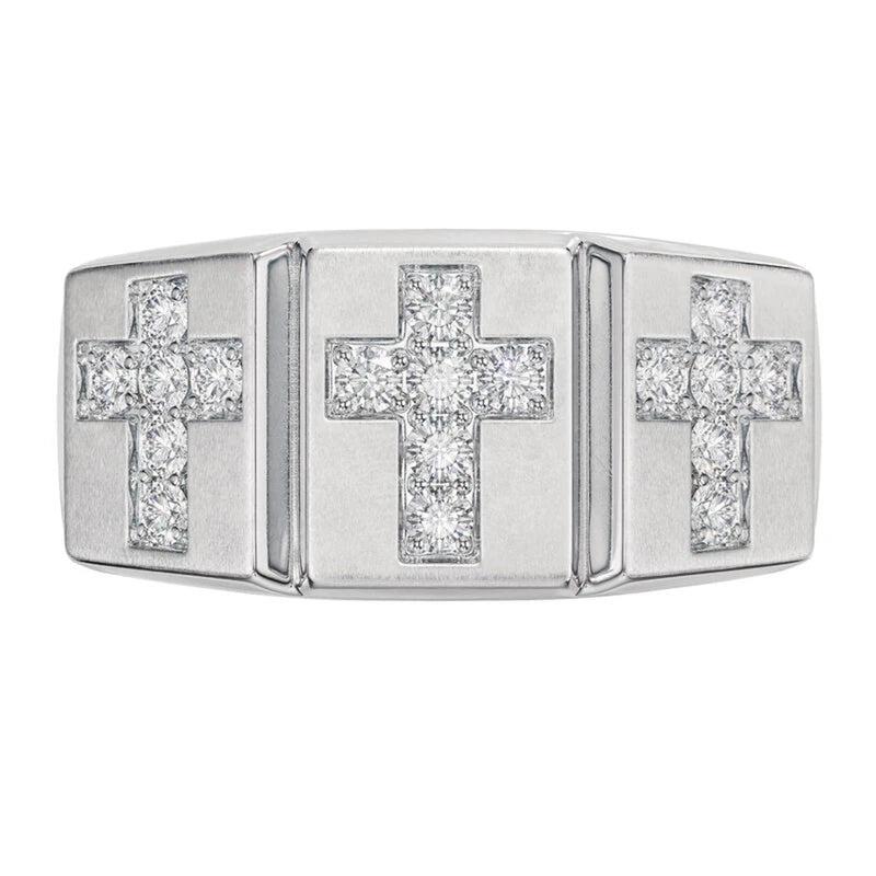 Men's Cross Crystal Pattern Ring - Exquisite Christian Prayer Jewelry