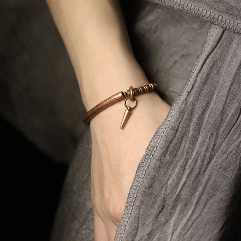 Unisex Copper Bracelet Viking Hammered Metal Jewelry Retro Oxidized Street Style Gift