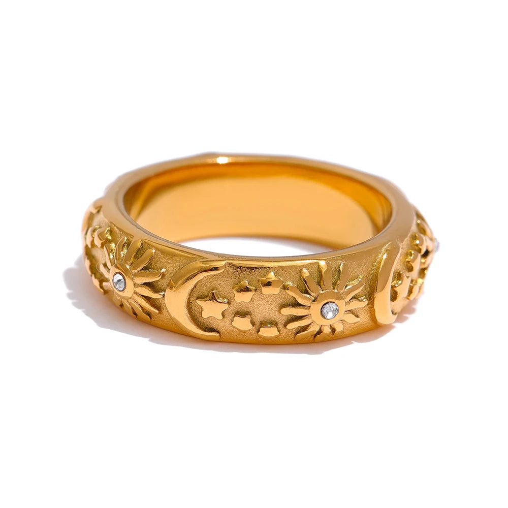 Golden Moon Star Sun Metal Bangle Bracelet for Women - Stylish Open Wrist Accessory