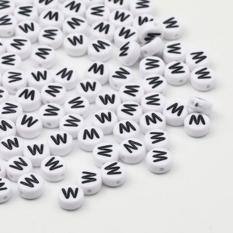 White Acrylic Beads Flat Round Letters for Jewelry Making - Loose Spacer Beads