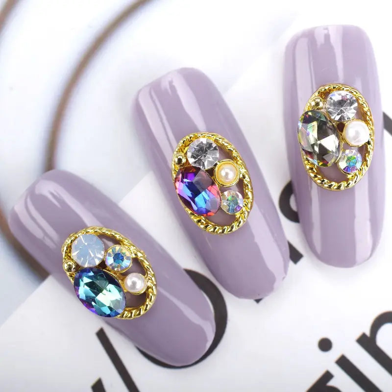 20PCS Mixed Hex Hollow Oval Rhinestones and Pearls for Nail Art and DIY Crafts