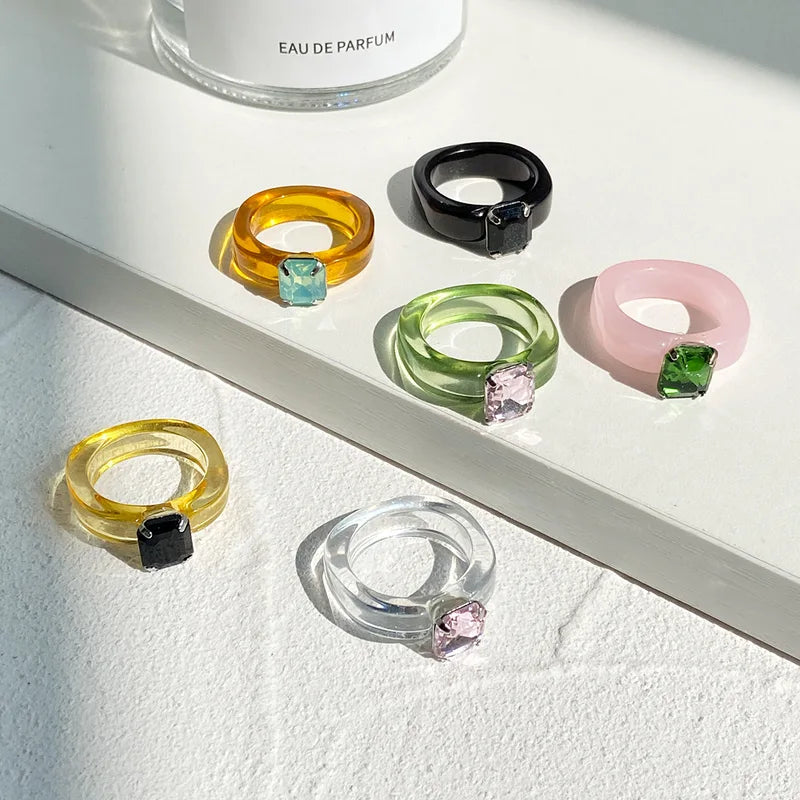 Colorful Zircon Resin Ring for Women - Sweet Birthday Jewelry Gift