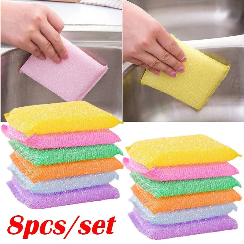 4/8pcs Kitchen Cleaning Sponges with Anti-Microbial Coating - Household Dish Scrubbers