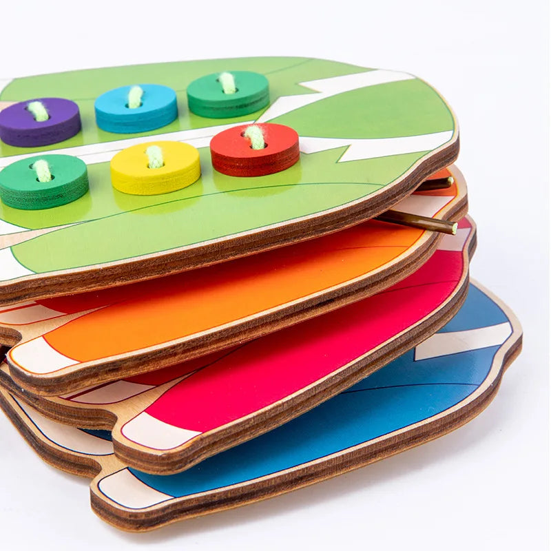 Wooden Clothes Button Threading Toy for Kids Montessori Learning Life Skills
