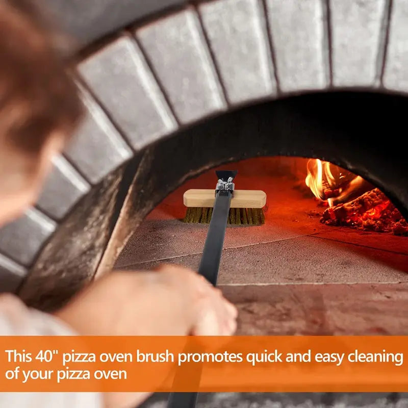 Long Handle Pizza Oven Cleaning Brush with Copper Bristles - 21 Inch Aluminum Handle