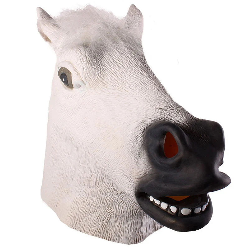 Horse Head Mask Latex Creepy Animal Costume Halloween Party Decor