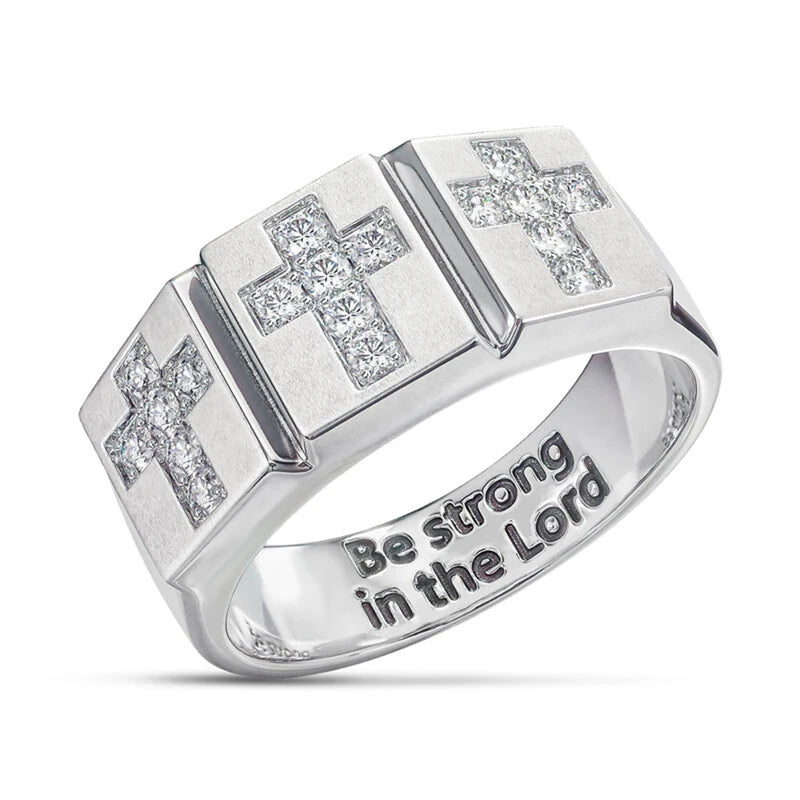 Men's Cross Crystal Pattern Ring - Exquisite Christian Prayer Jewelry