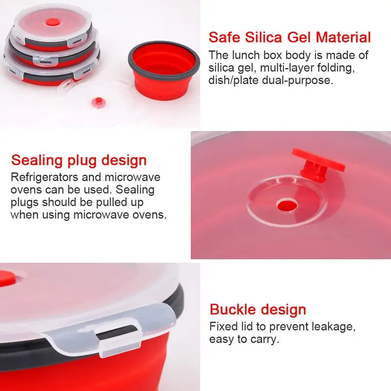 Silicone Folding Lunch Box Set with Lid - Portable Food Container & Salad Bowl