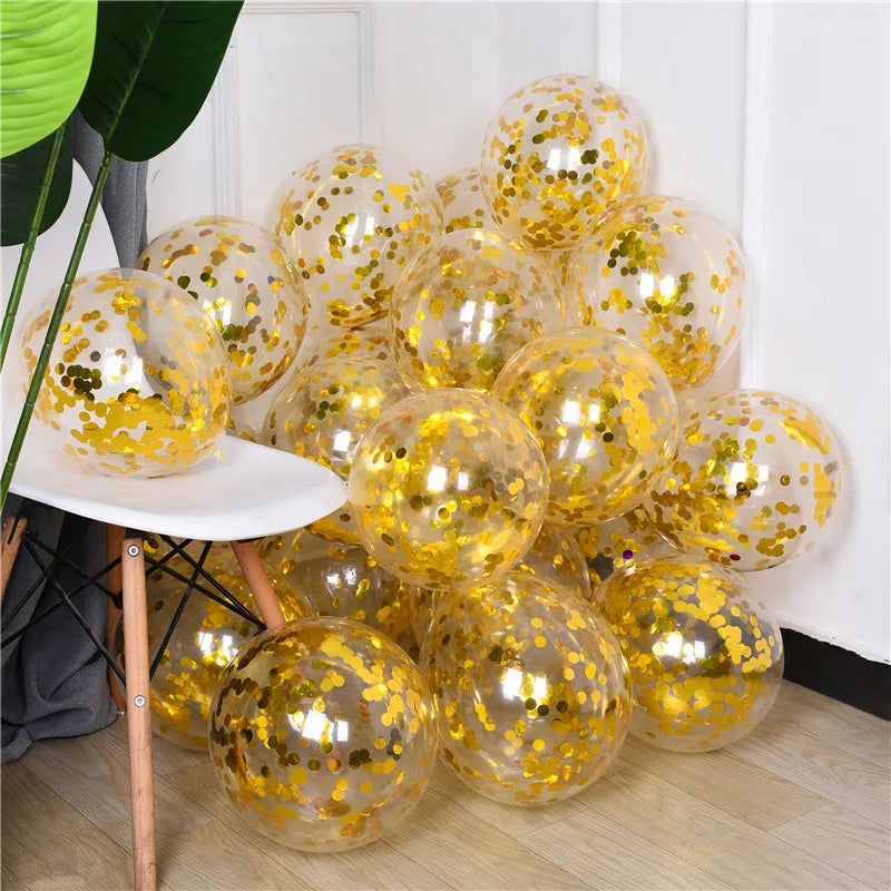 12-Inch Gold Confetti Latex Balloons for Wedding Birthday Party Decoration - 10 Pack