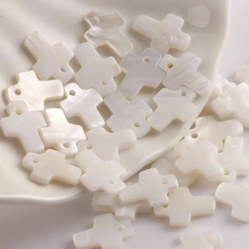 Natural Mother of Pearl Cross Beads Charms for DIY Jewelry Making - 30pcs
